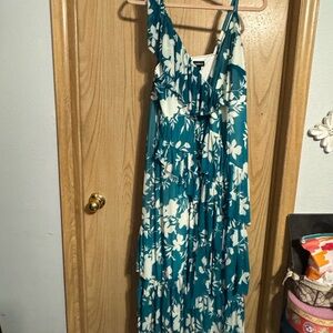 Floral Teal and White Maxi Dress